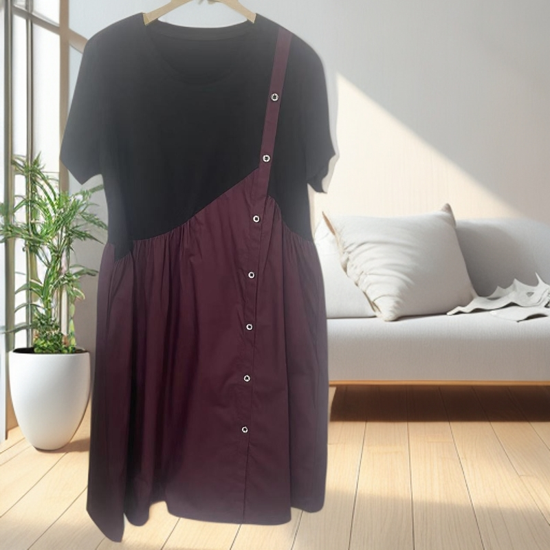 8529宽松大码女装假两件连衣裙夏季新款休闲时尚减龄裙子