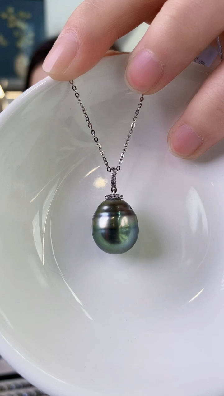 【闪购商品】海水珍珠吊坠(赠链)银S925镶嵌14-15大溪地黑珍珠吊坠
