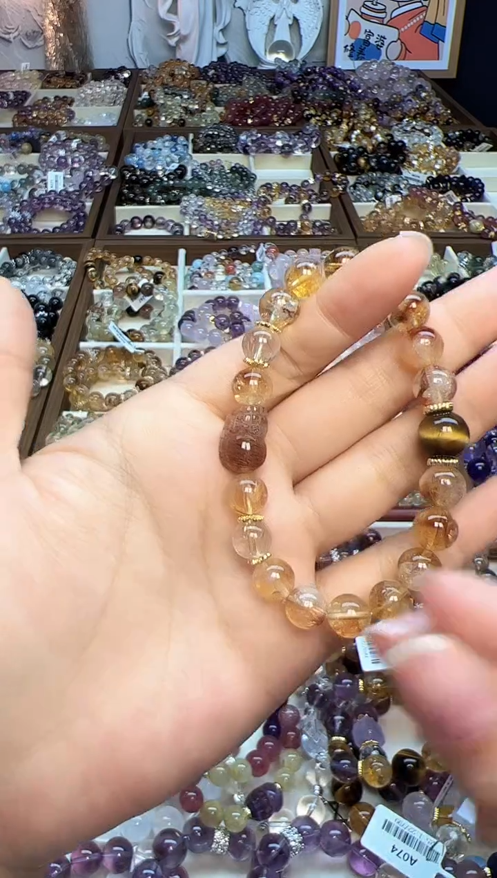 【闪购商品】水晶手链未镶嵌A230 天然黄塔晶+黑金超七貔貅