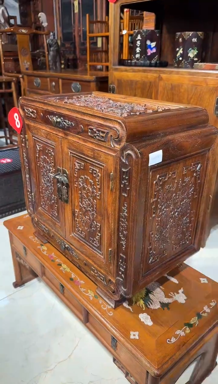 【闪购商品】木木艺黄花梨雕刻牡丹花开百宝柜2980.888