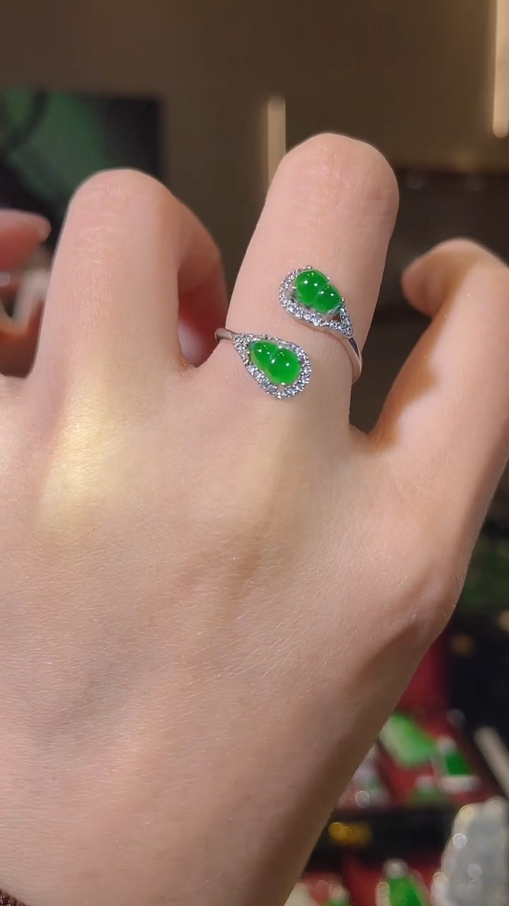 【闪购商品】翡翠戒指银S925镶嵌天然翡翠A货