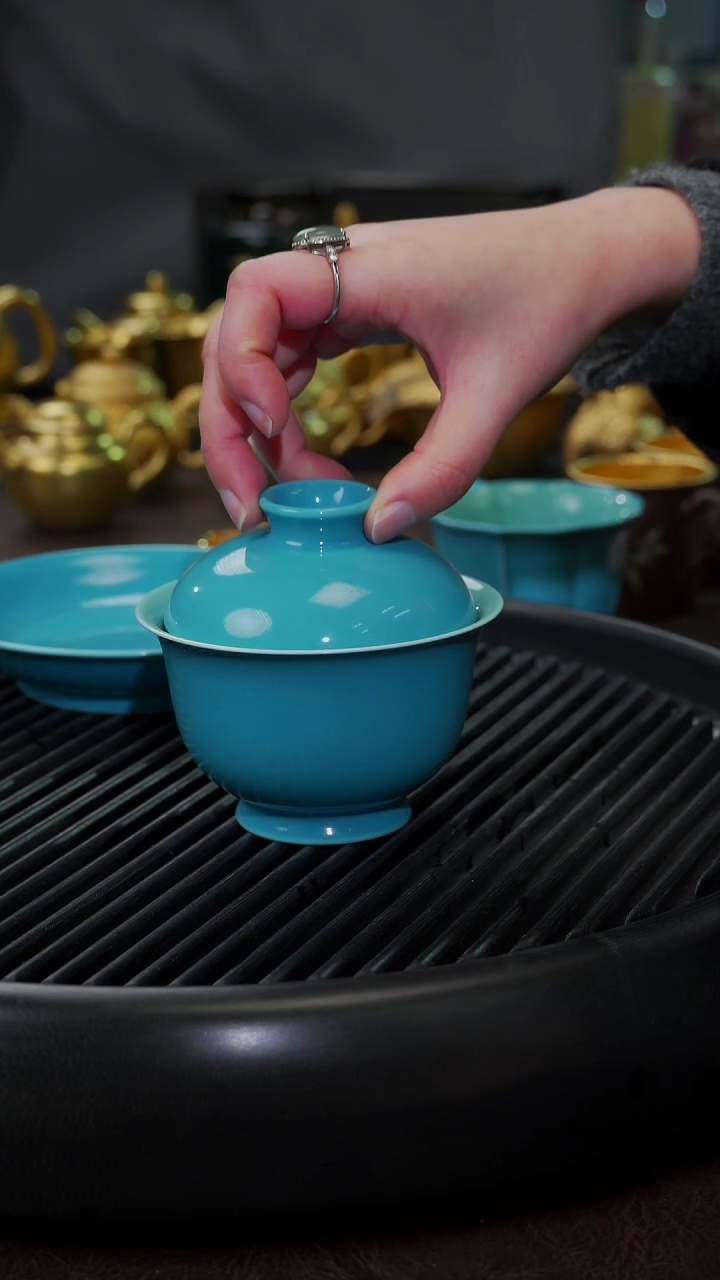 【闪购商品】杯【宜景窑松石蓝】盖碗+挂饰