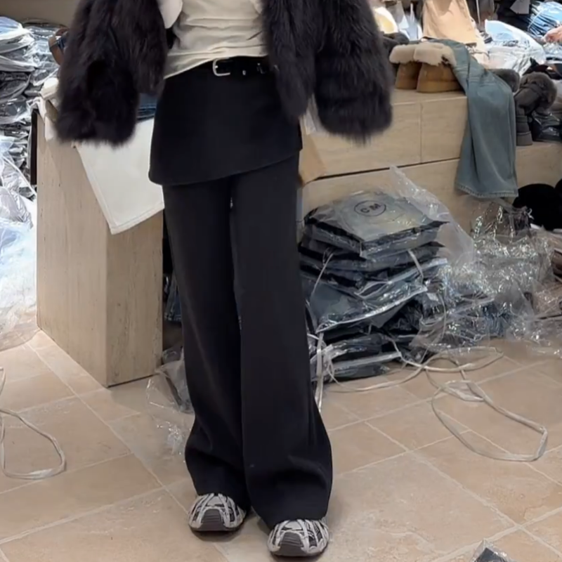 冬季加绒厚款百搭时尚设计感屁帘休闲裤裤加腰带LK2508485