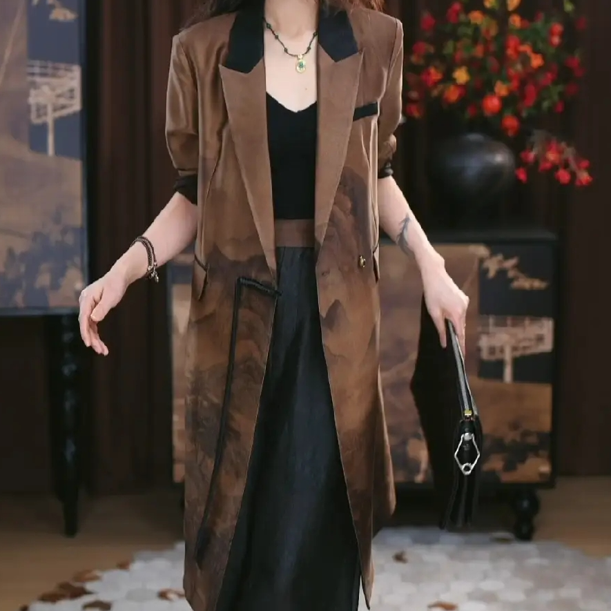 【曦禾】香云纱新中式复古显瘦春秋宽松国风休闲潮流西装百搭风衣