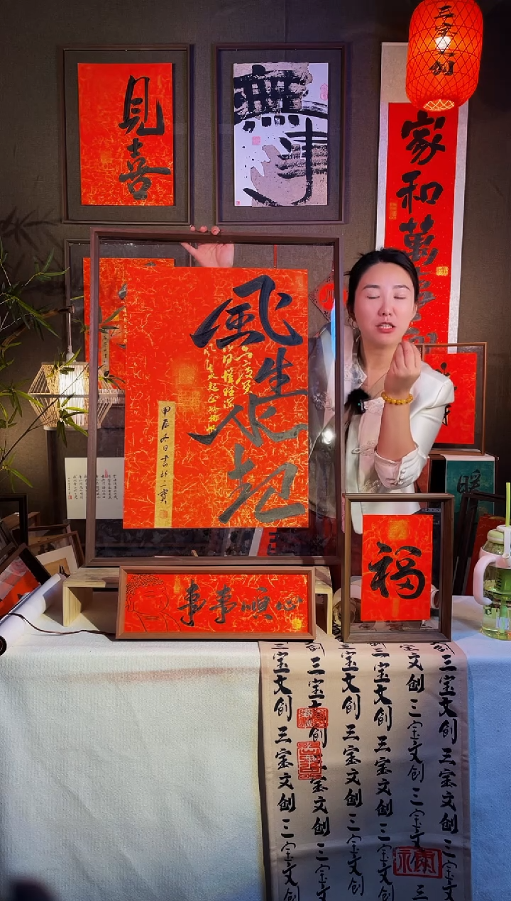 【闪购商品】书法【风生水起】红纸实木手写62*82