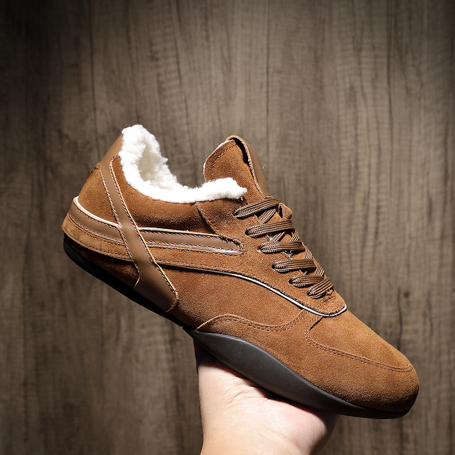 2025冬季新款男鞋系带毛绒雪地靴羊毛内里保暖加厚复古时尚短靴男