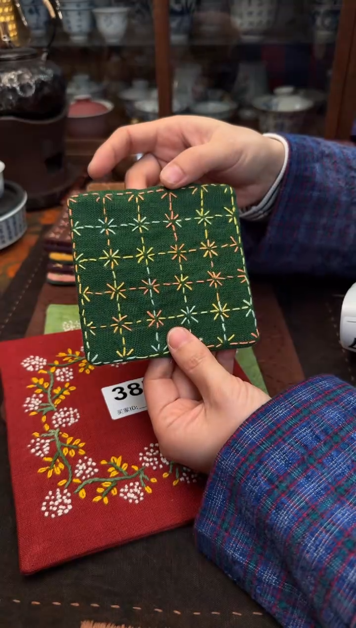 【闪购商品】织绣Cici手作刺子绣植物染柿染茶席-288