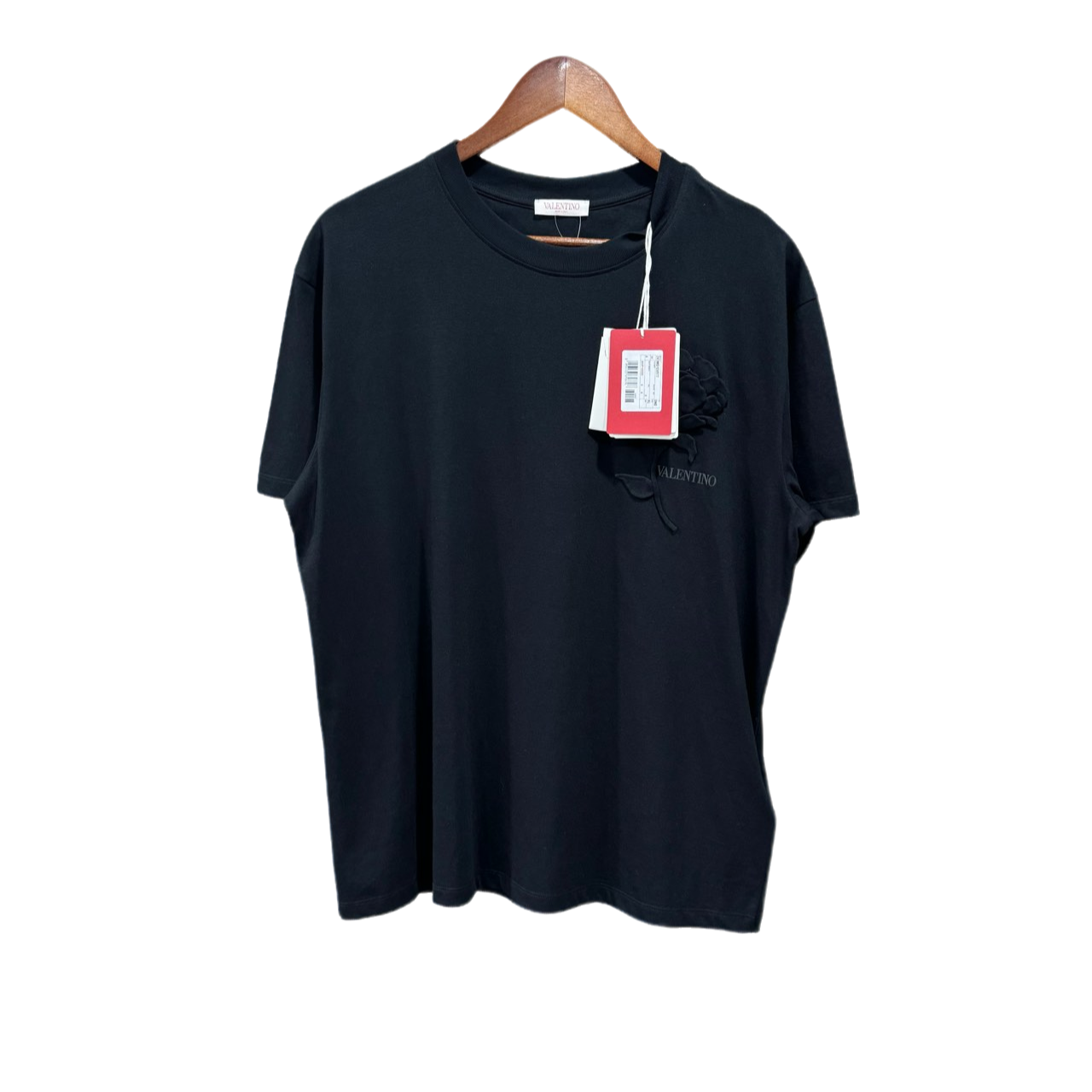 全新未使用 Valentino/华伦天奴  黑色立体花卉logo短袖 XL码