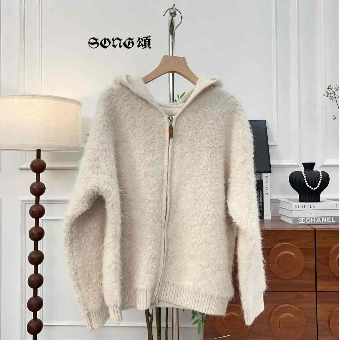 SONG頌 秋季针织连帽毛针织衫半拉链毛衫带帽百搭针织衫-0046