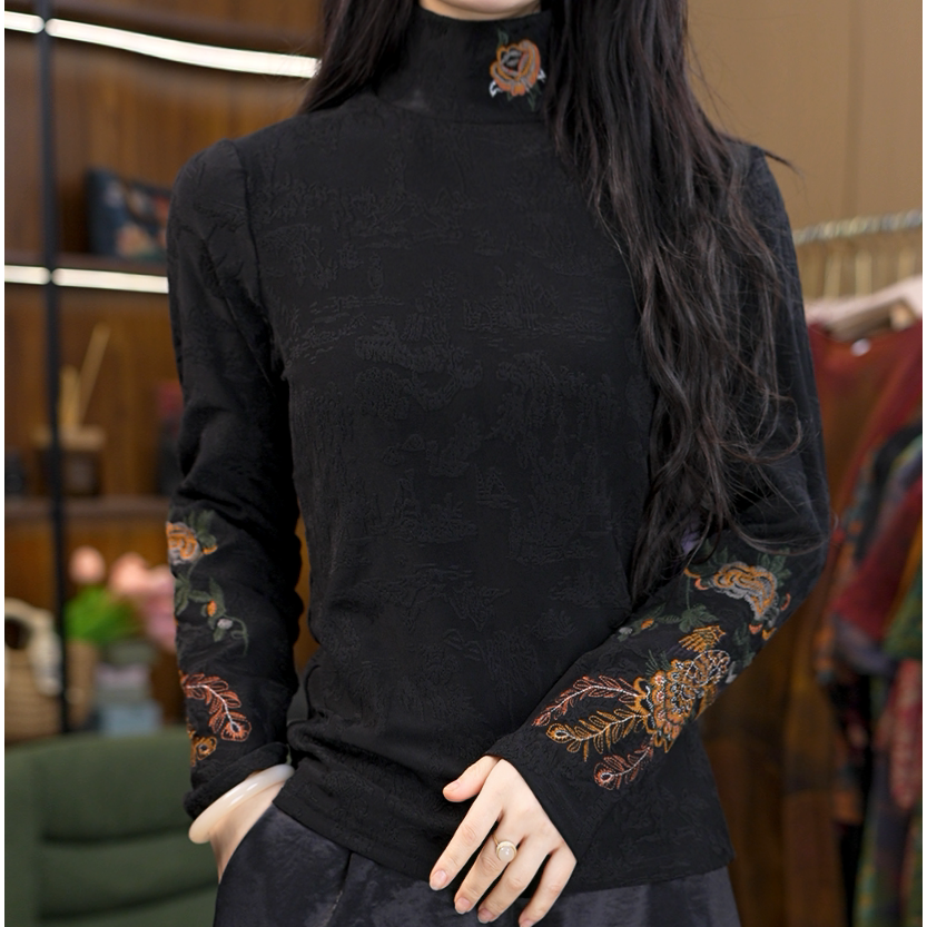 5088-11（黑红）新款女士长袖打底小衫上衣