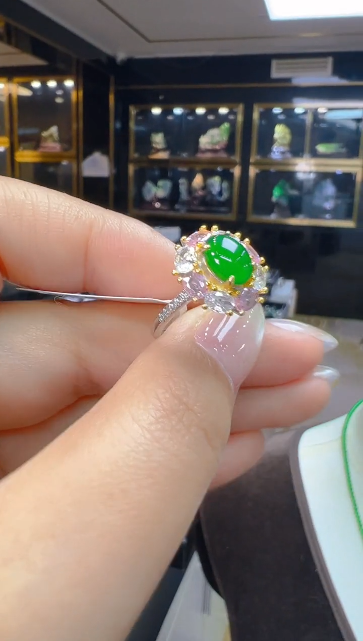 银S925镶嵌戒指翡翠002(多样性发货发其一)
