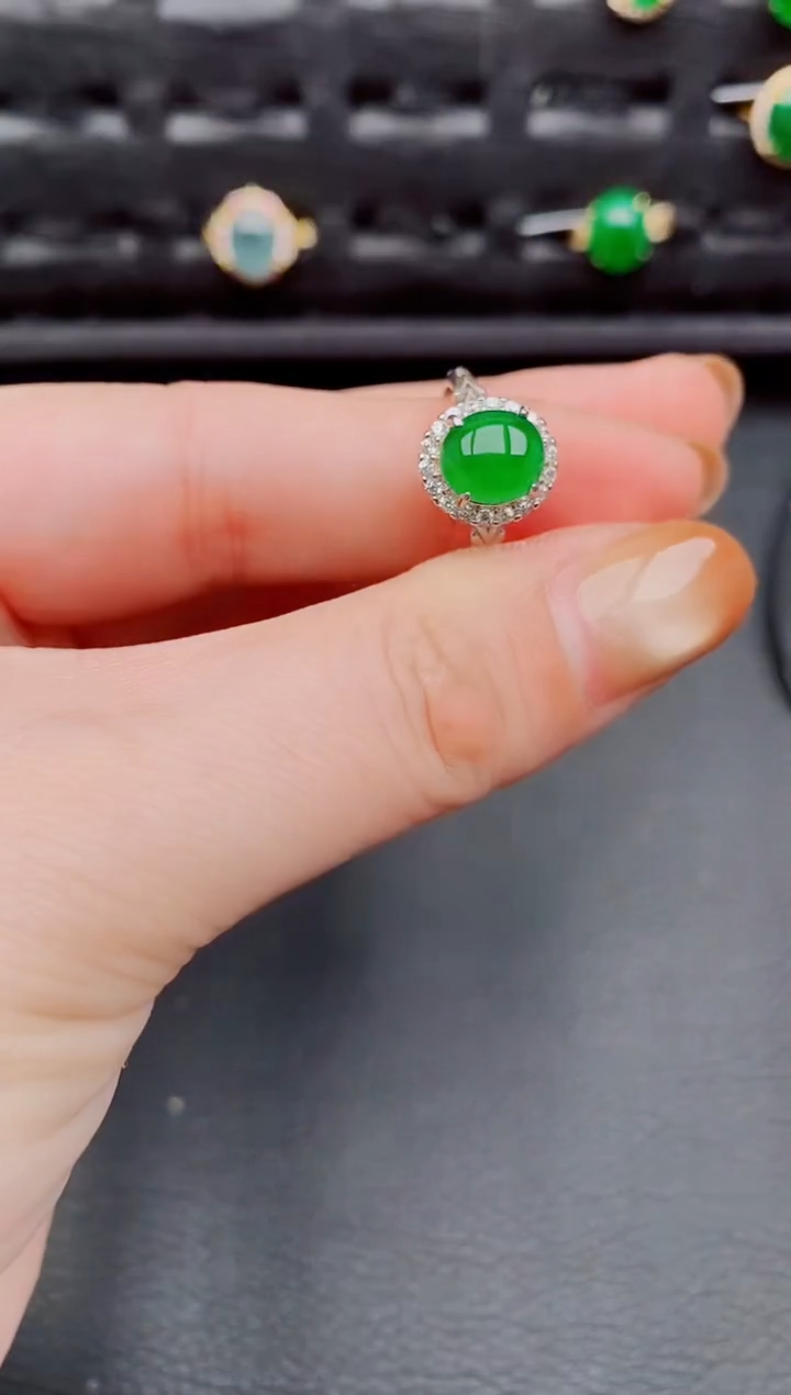 【闪购商品】翡翠戒指银S925镶嵌天然a货翡翠396