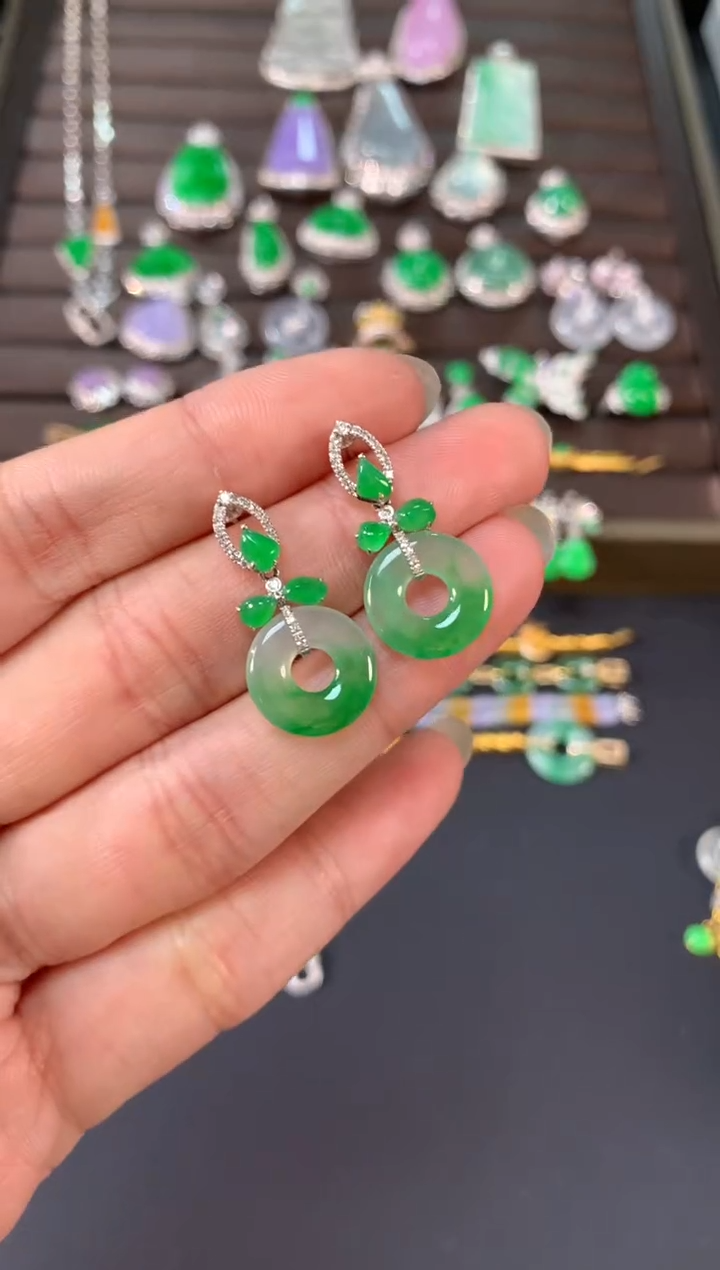 【闪购商品】翡翠耳饰18K金镶嵌A635|7980