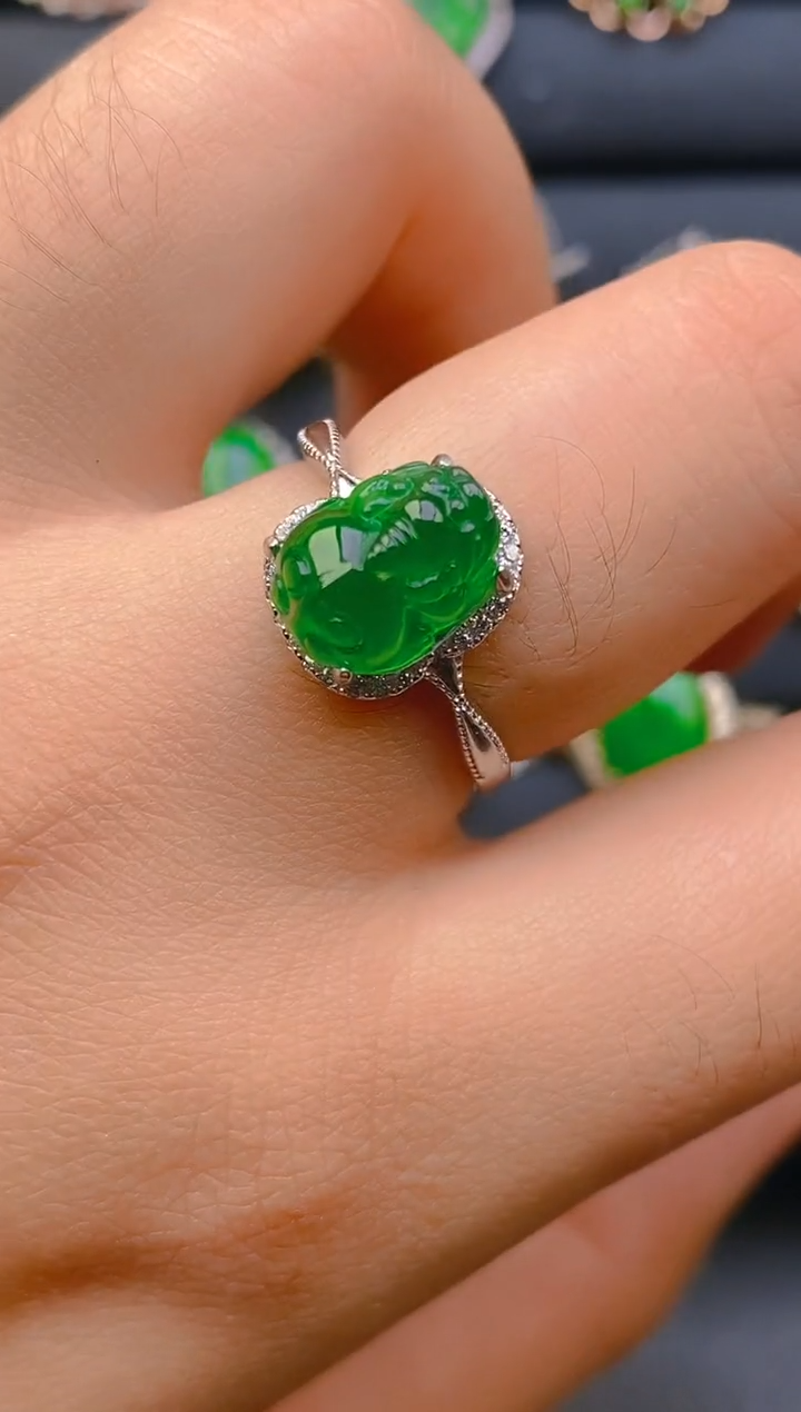 【闪购商品】翡翠戒指银S925镶嵌天然A货翡翠1