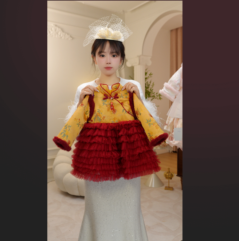 2025新款女童新中式汉服纱纱格格服连衣裙 86531