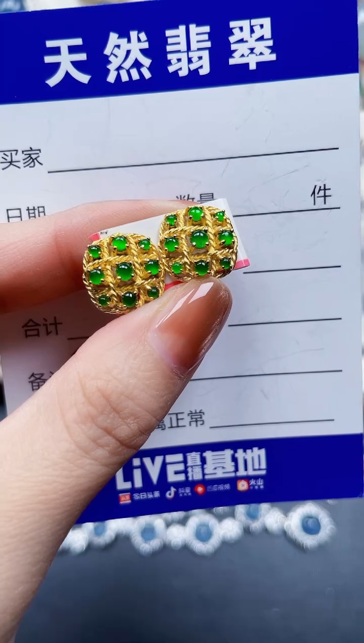 银S925镶嵌翡翠耳饰706