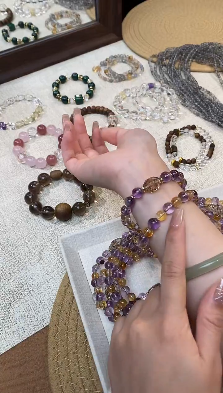 合金手链水晶《璀璨》紫黄水晶黑金超七设计款手串7-9mm多样性发一