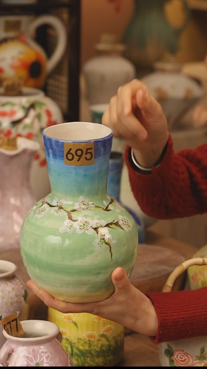 陶瓷景德镇设计师手作花器摆件侘寂风@M695@