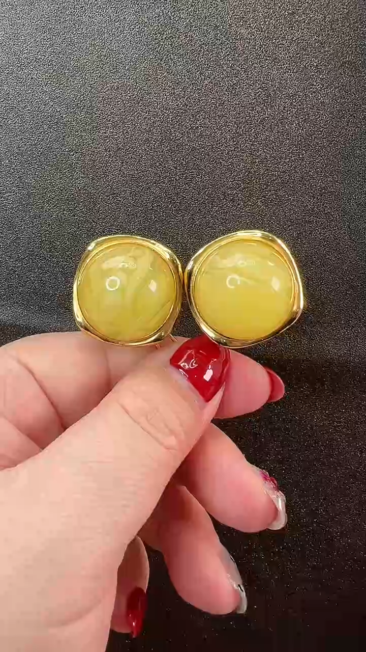 【闪购商品】琥珀耳饰银S925镶嵌耳环