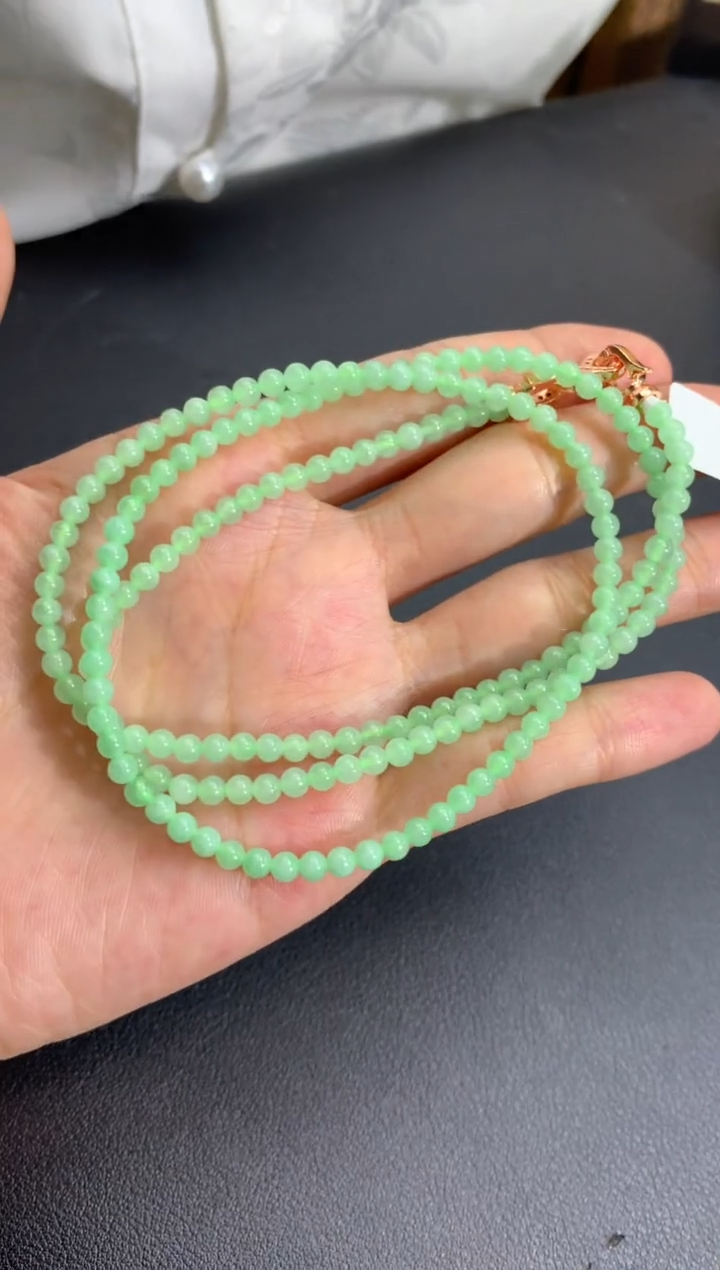 未镶嵌手串翡翠淡淡晴绿 卡3.5mm