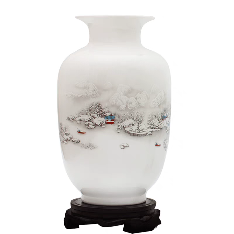 （高22cm）景德镇小花瓶新中式雪景踏雪访友冬瓜瓶