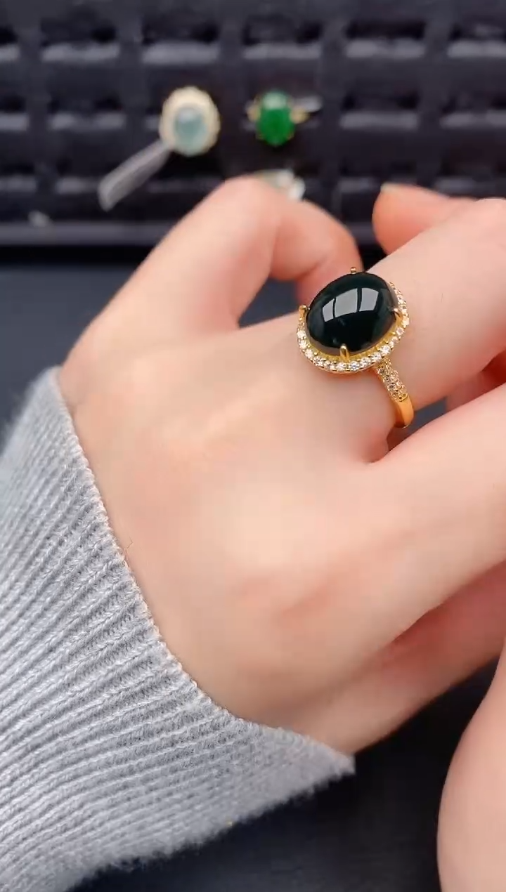 银S925镶嵌戒指翡翠天然a货翡翠286