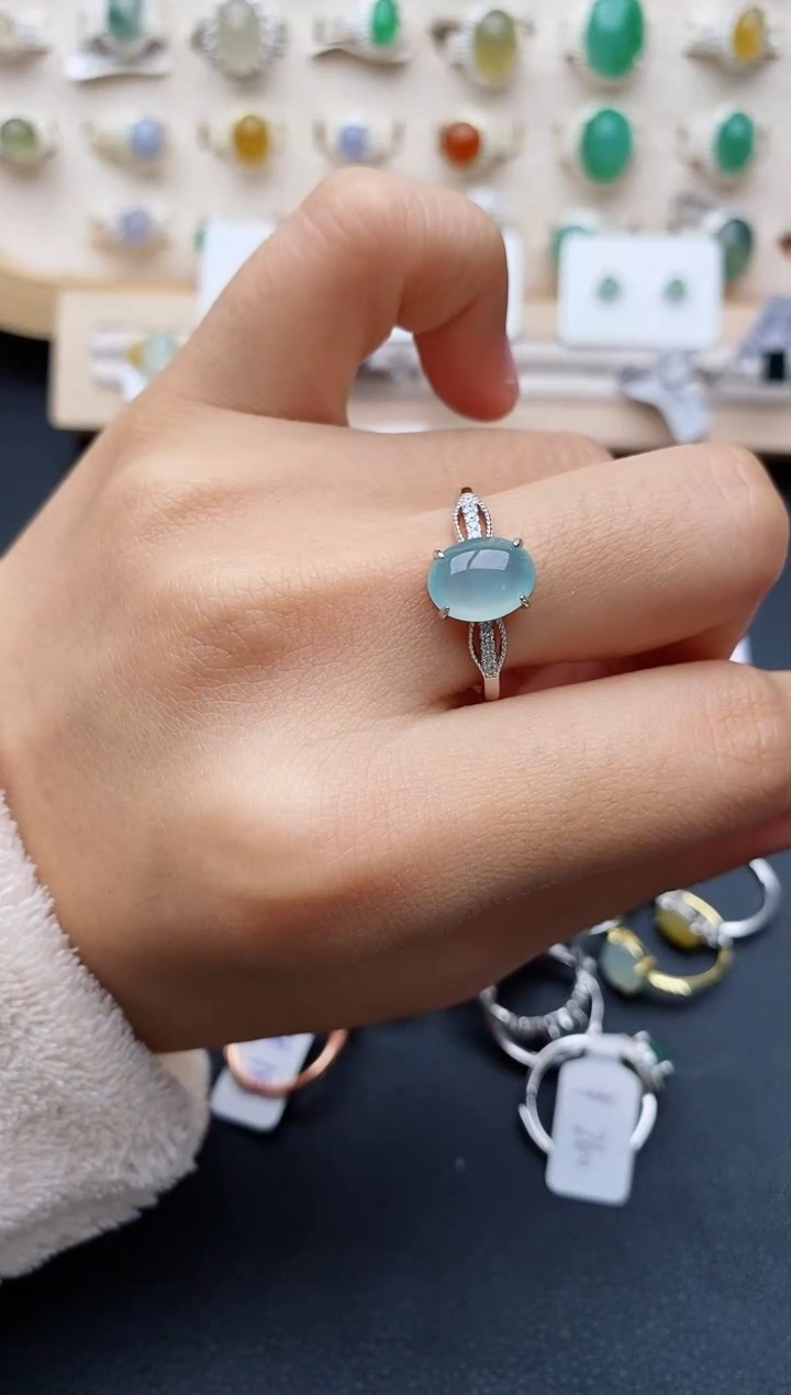 【闪购商品】翡翠戒指银S925镶嵌缅甸翡翠