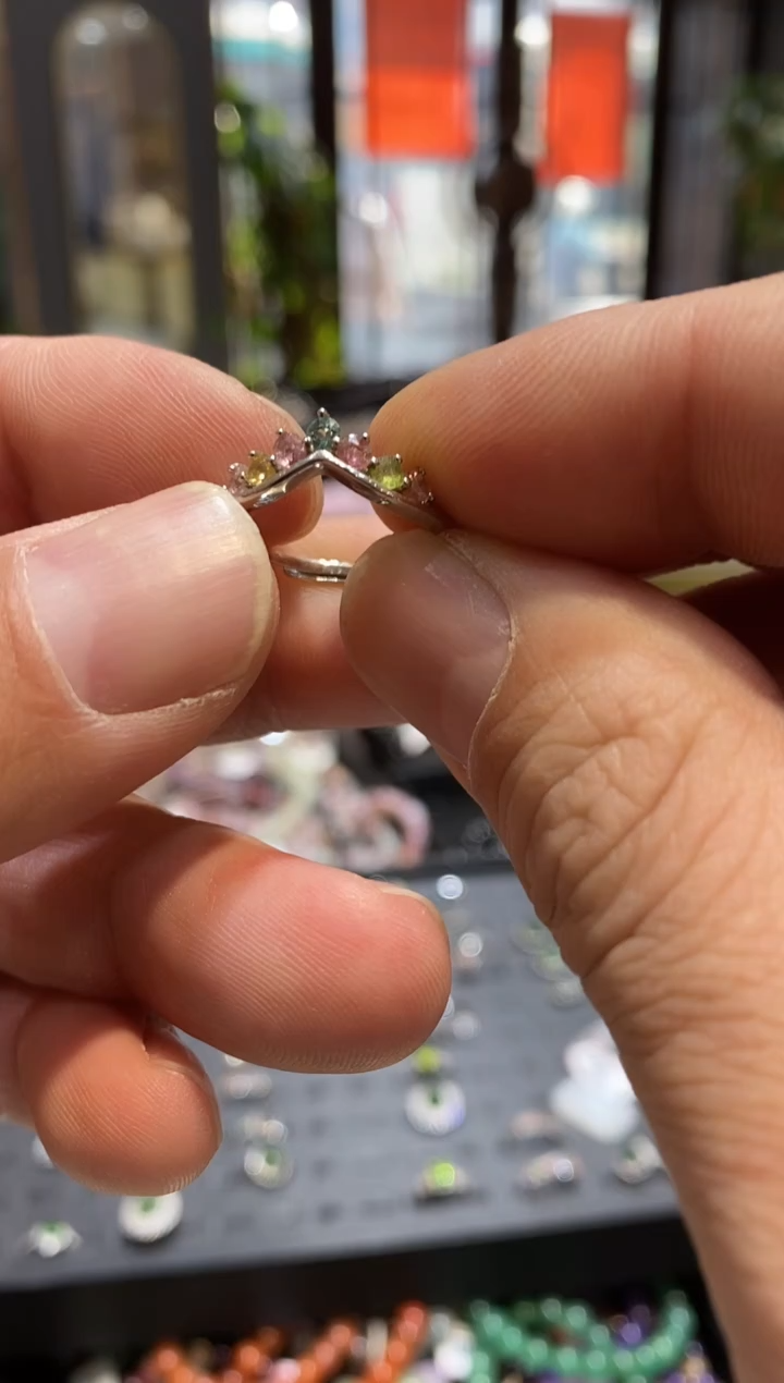 【闪购商品】碧玺戒指银S925镶嵌实体清货