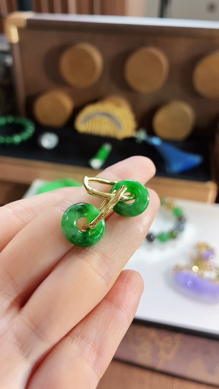 银S925镶嵌翡翠耳饰耳饰