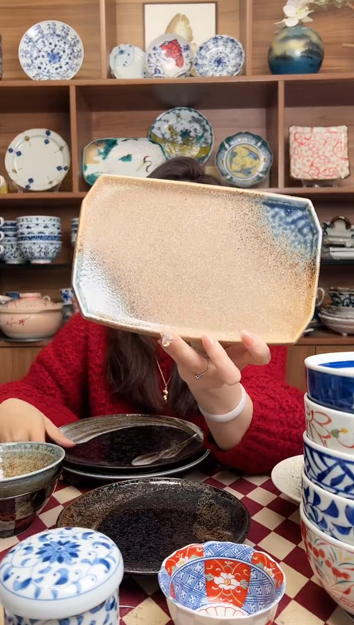 【闪购商品】瓷片砂地蓝流21cm长角皿 加厚款 