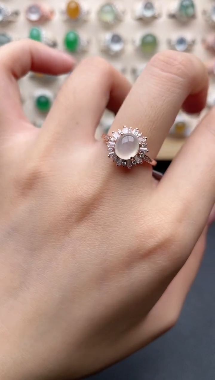 【闪购商品】翡翠戒指银S925镶嵌一物一证一礼盒