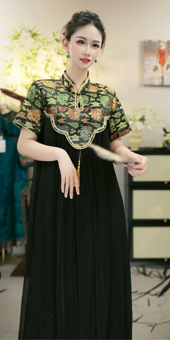 花享悦2025夏季新款中国风飘逸复古古风日常长款连衣裙WW（2697）