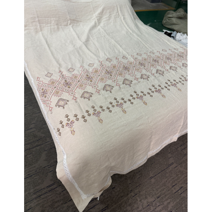 【麻先森-汉麻四件套-悦己】亲肤四季通用花边提花刺绣田园风gc