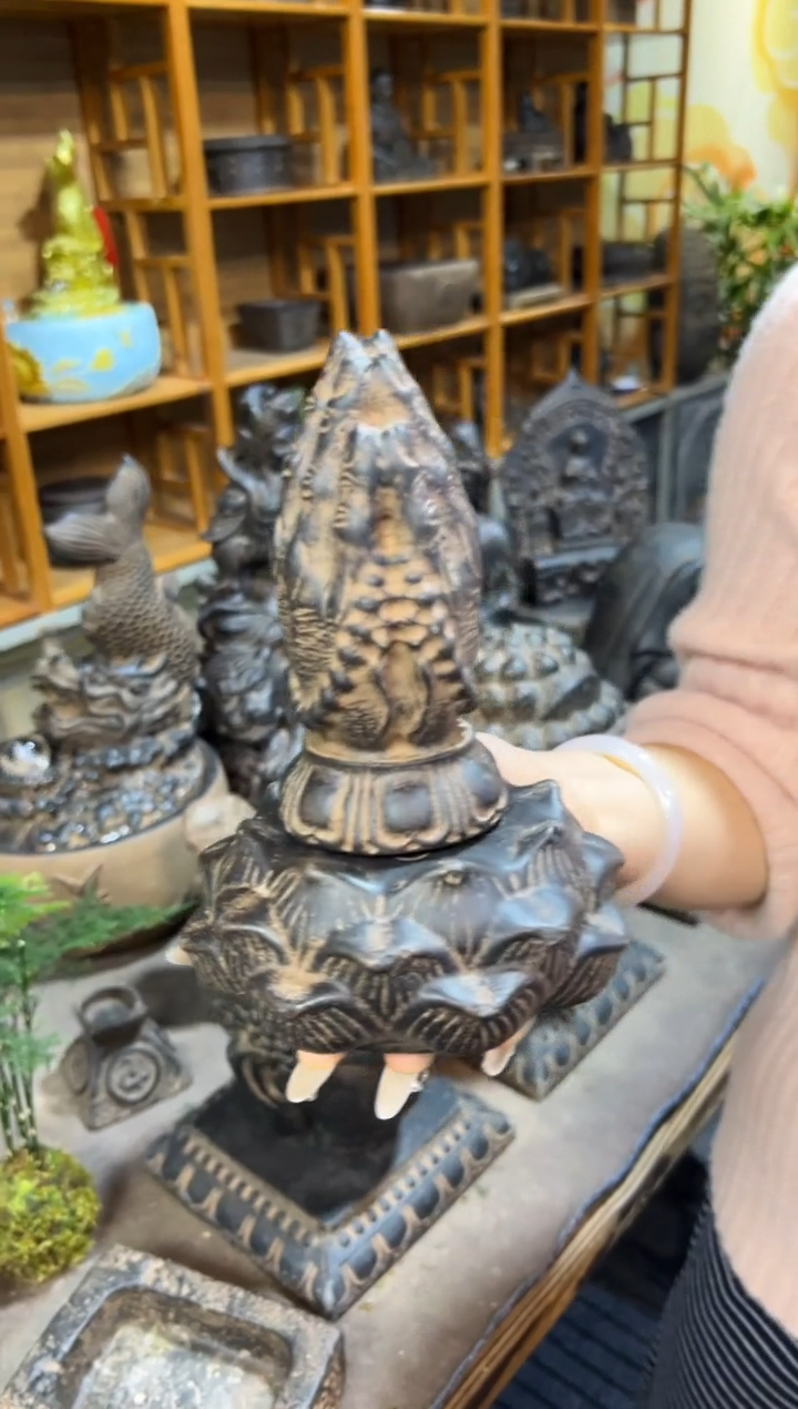 陶土求佛手+莲蓬实心底座