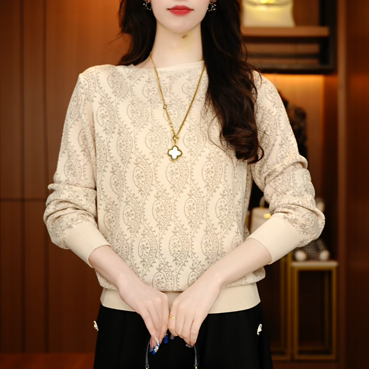D250716-秋冬新款抗起球高端显瘦减龄洋气宽松女士气质时尚
