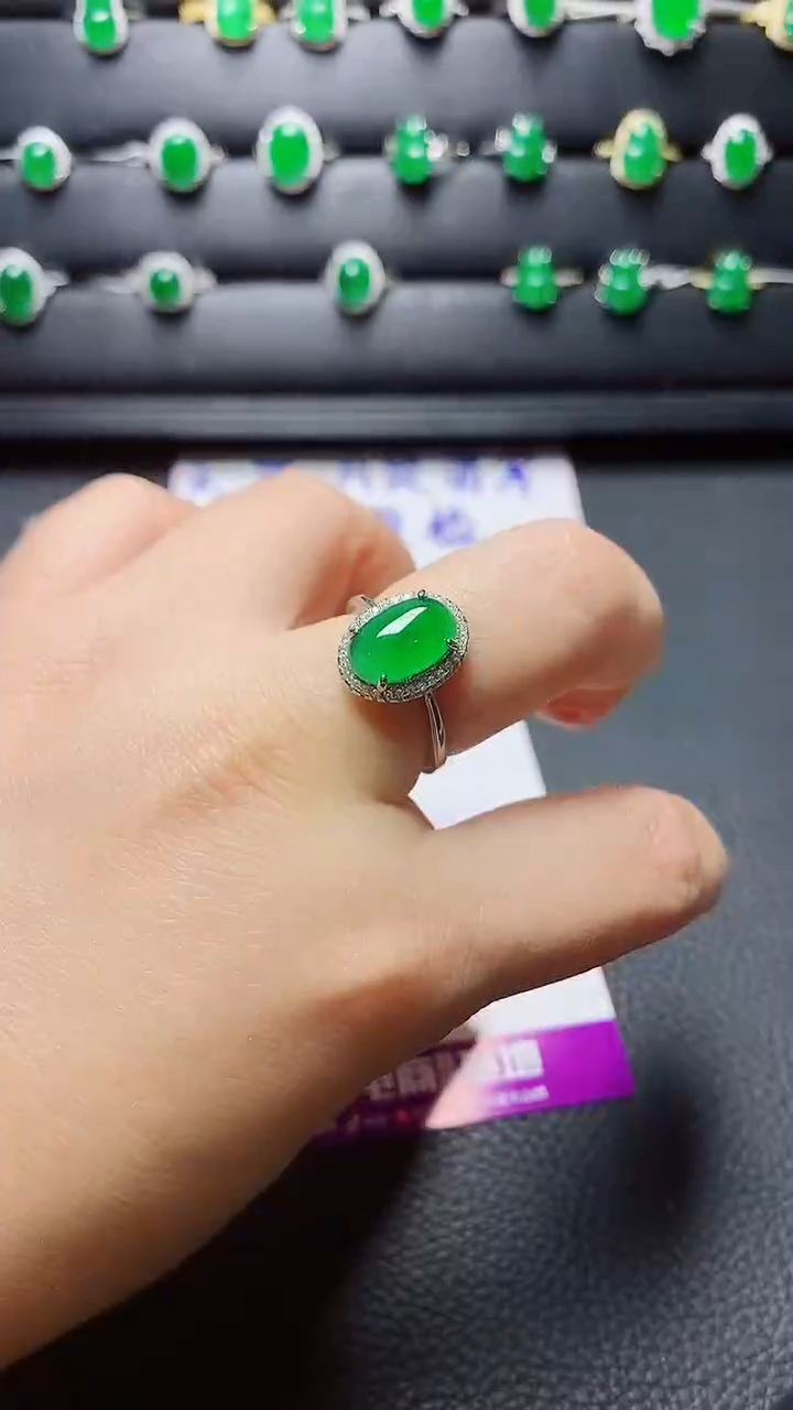 银S925镶嵌戒指翡翠天然翡翠A货s925银镶