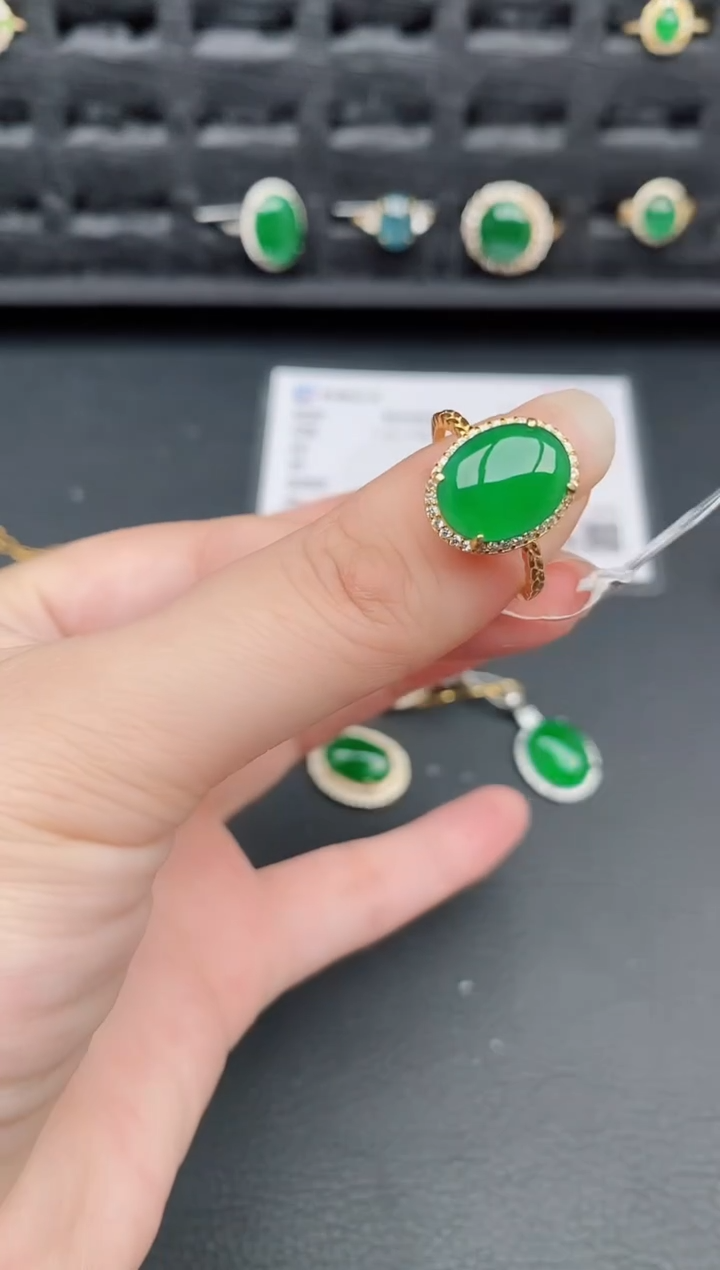 银S925镶嵌戒指翡翠天然a货翡翠268