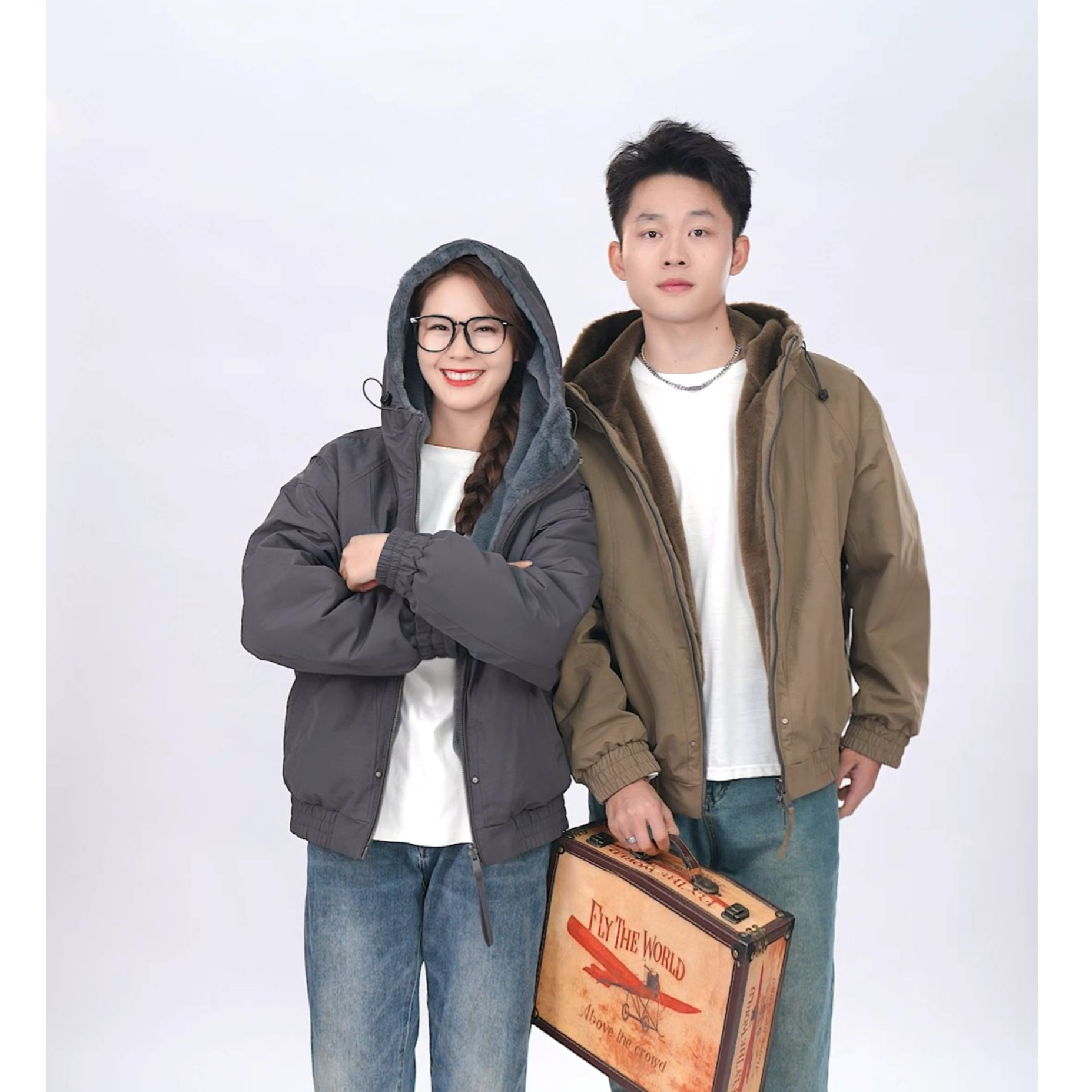 座山雕男女同款双面穿外套 冬季加厚毛领宽松痞帅青年冬装潮W0125