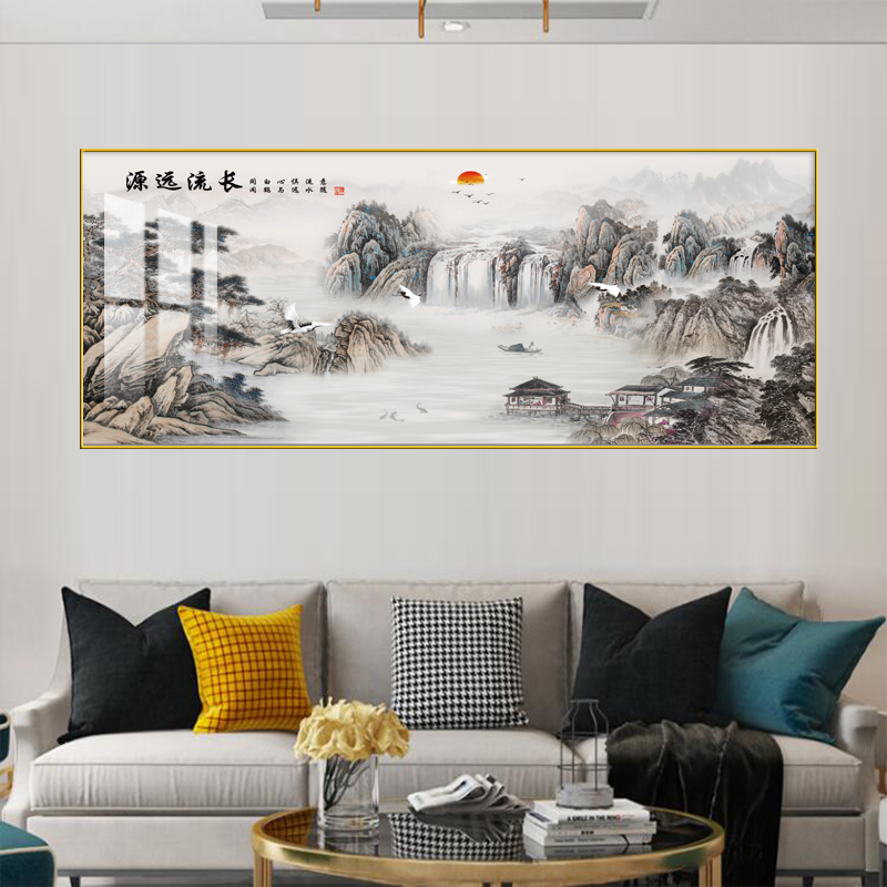 新中式山水画办公室茶室客厅沙发背景墙装饰画大气风景靠山