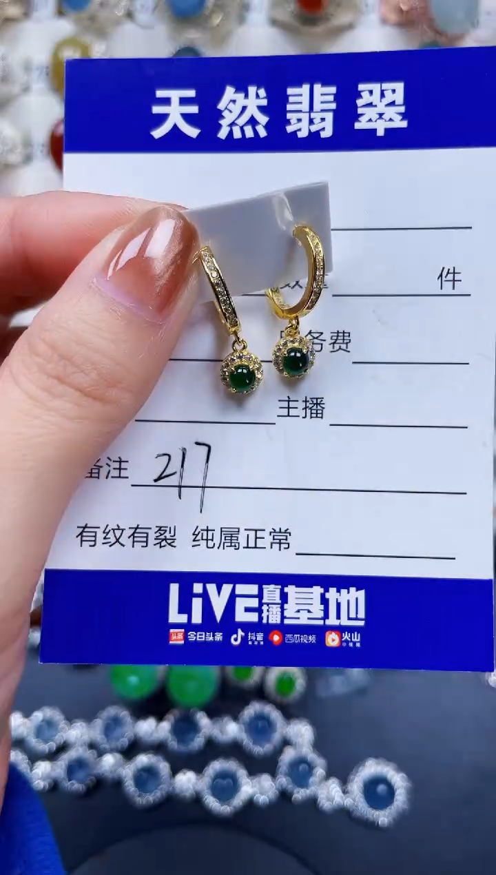 银S925镶嵌翡翠耳饰217