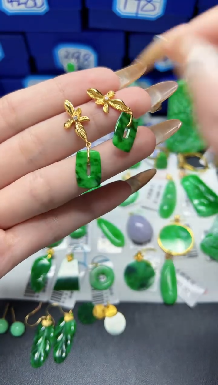 【闪购商品】翡翠耳饰银S925镶嵌Y缅料A货/支持复检/一件