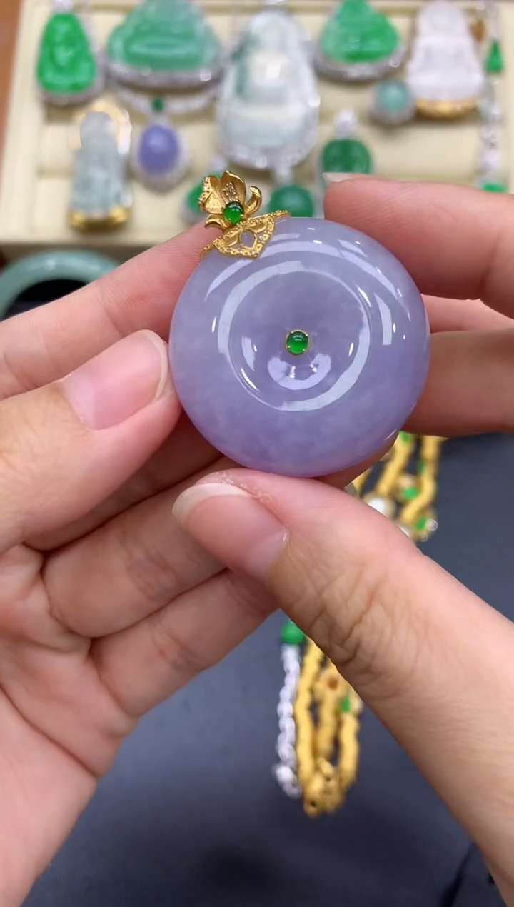 翡翠18K金镶嵌颈饰129-中国好珍宝