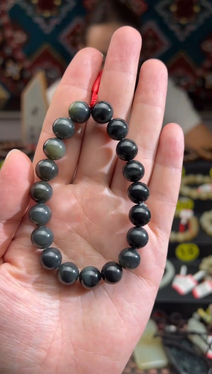 手串未镶嵌和田玉若羌料李保国矿青花手串卡10 75分