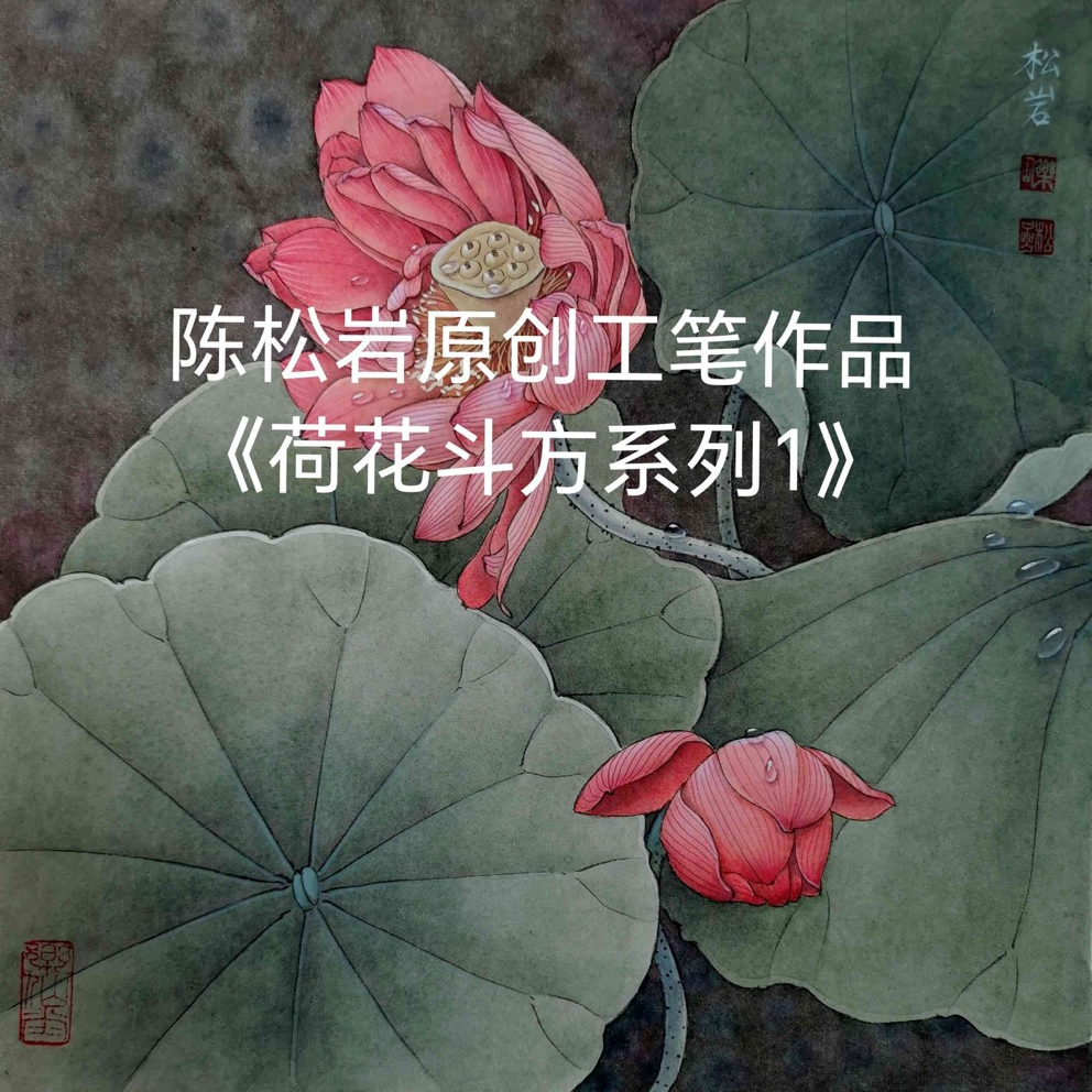 《荷花斗方系列1》共13讲 陈松岩原创工笔课