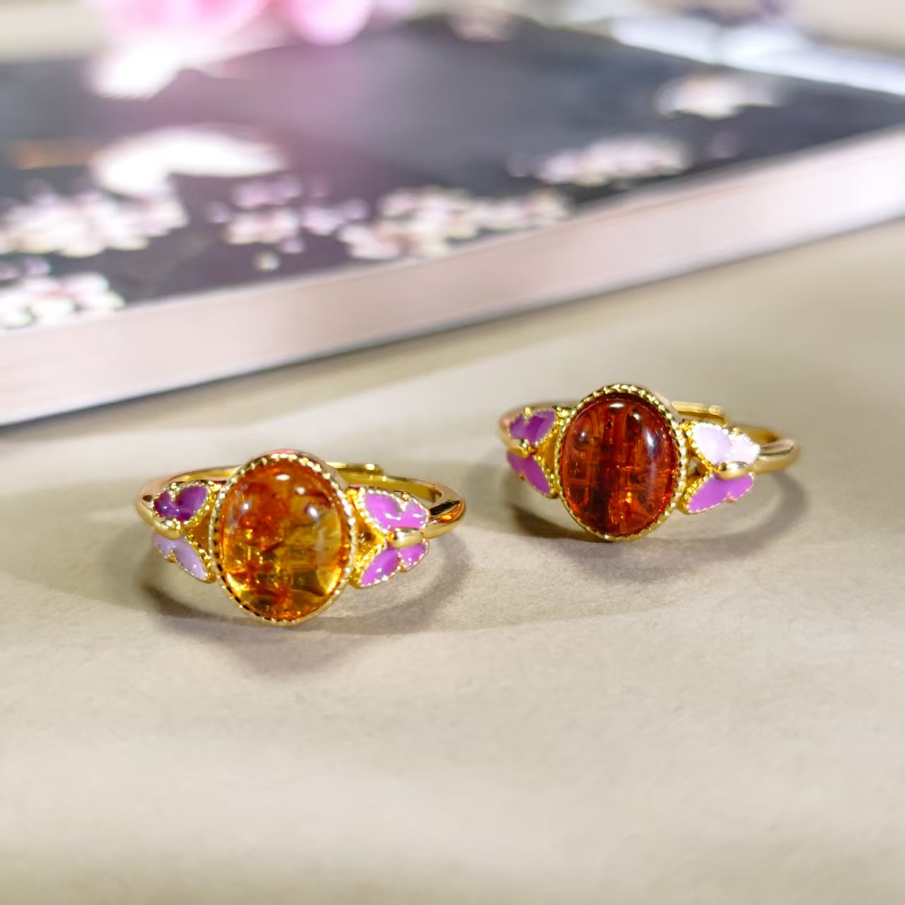 MT2894-琥珀虫花珀戒指-活口-多样性发其一