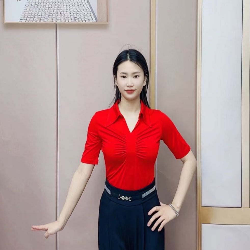 欢舞阁摩登双人舞吉特巴广场舞时尚气质女士V领短袖舞衣A0659