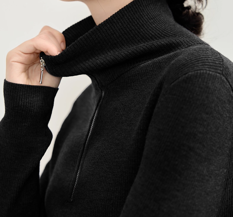 扬子精纺羊毛针织女秋季修身中领毛衣打底衫长袖上衣运动9560