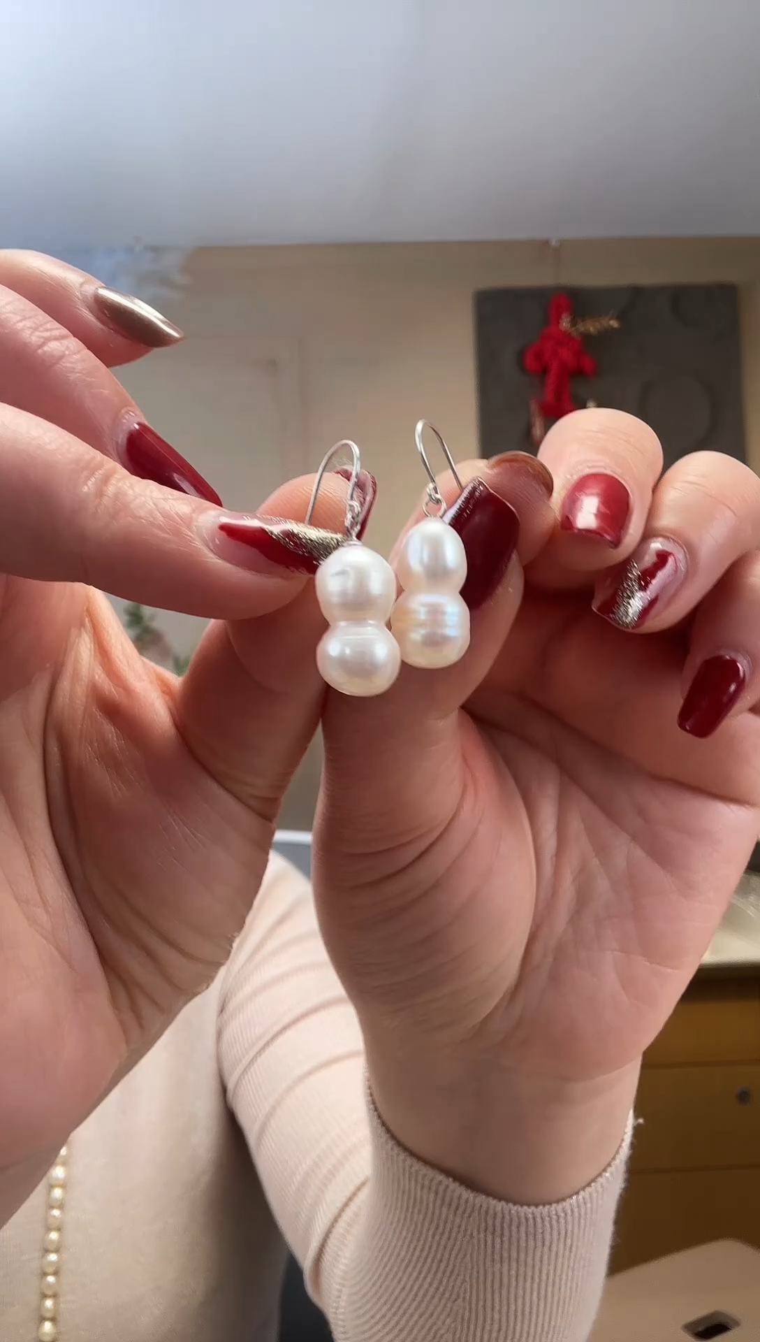 【闪购商品】淡水珍珠耳饰银S925镶嵌福禄珍珠耳饰