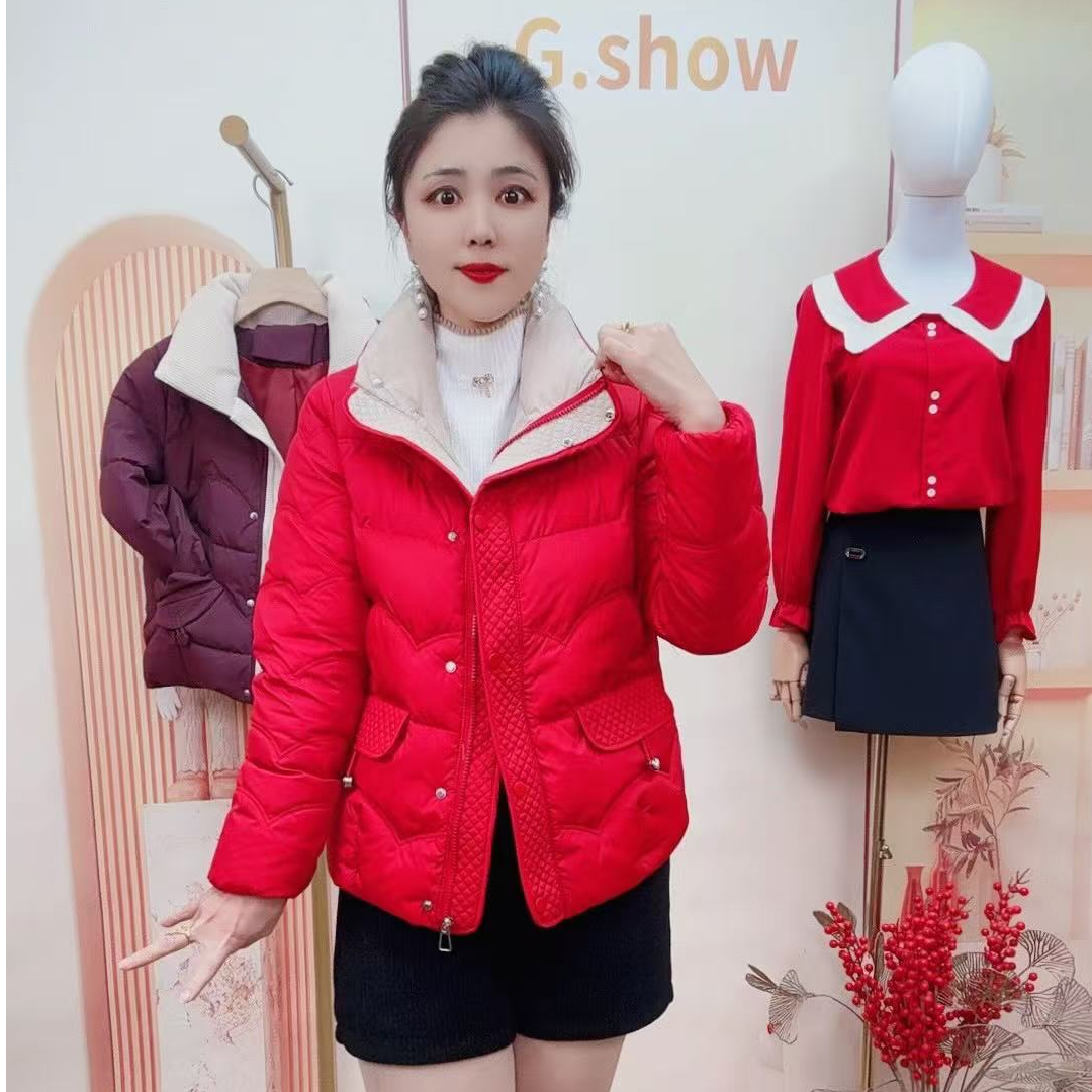 2025冬季时尚大方口袋修身显瘦加厚保暖棉衣外套（8802）