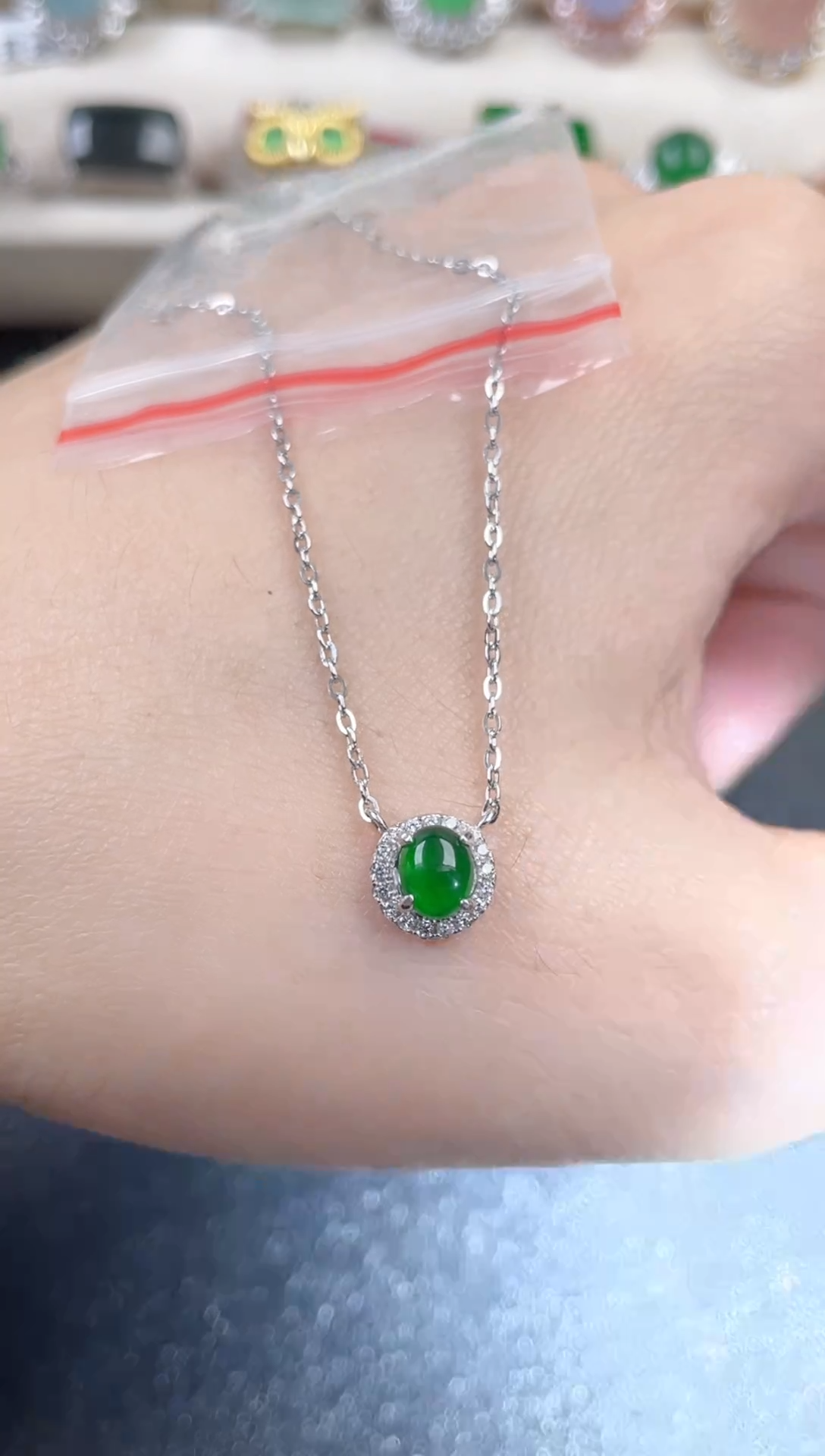 颈饰银S925镶嵌翡翠106